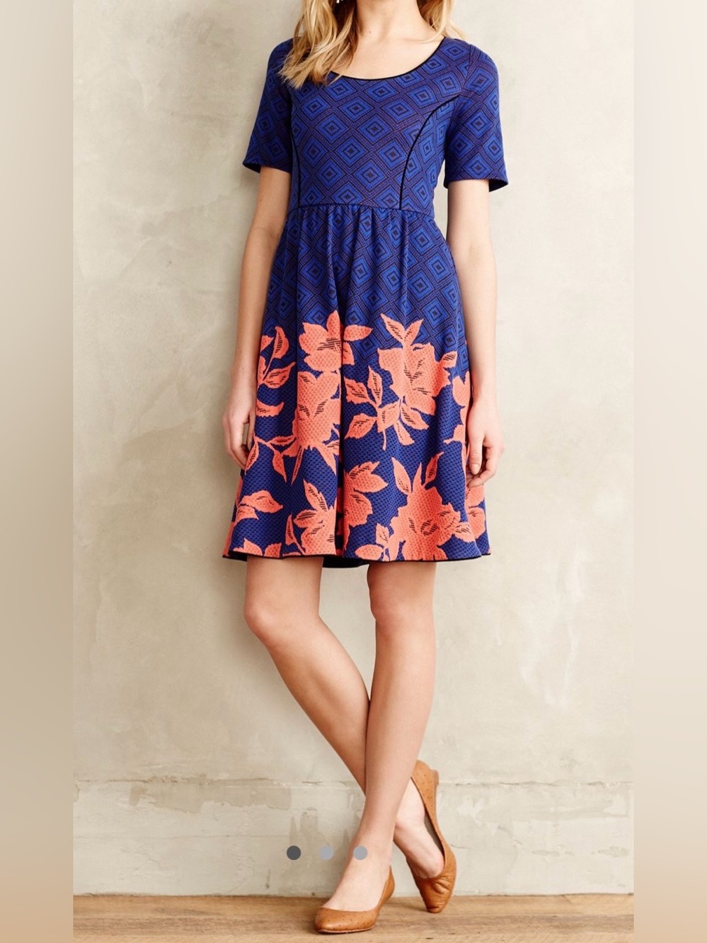 HD IN PARIS ANTHROPOLOGIE Blushed Blooms Dress Blue Coral XSP Jacquard